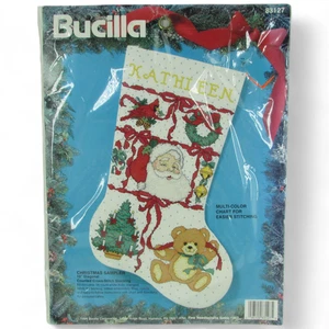 Kit Calza Natalizia Bucilla Vintage Campionatore Babbo Natale Orsacchiotto 83127 Croce - Foto 1 di 2