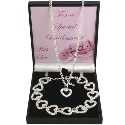 Strass Coeurs Set Bijoux, Collier & Bracelet pour Demoiselle, Fleur Fille - Photo 1/4