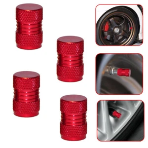 4Pcs Red Metal Car Tyre Valve Alloy Dust Caps Cover Van Bike Motorbike Accessory - Picture 1 of 12