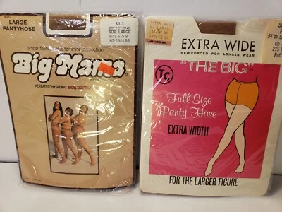 NIP Lot Of 2 Vintage 1970's Women's Plus Size Pantyhose Nylons Hosiery Large XXL - Image 1 of 4