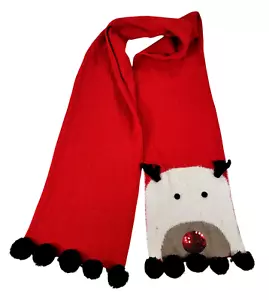 Weihnachten rot Rudolf Rentier Schal breiter Schal Xmas Holiday Pailletten Bommel Glocken - Bild 1 von 2