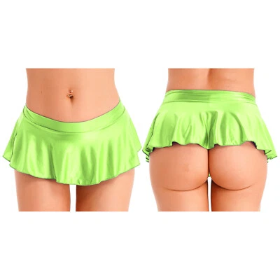 Womens Shiny Sexy Mini Pleated Skirt Low Rise Teddy Bodycon Tutu Skirts Clubwear - Image 1 of 3