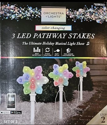 Gemmy Orchestra of Lights 3-Markers Snowflake Christmas Holiday Pathway Stakes - Image 1 of 2
