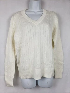 Evelyn & Arthur Damen V-Ausschnitt Strickjacke weiß Pullover Gr. L Baumwolle  - Bild 1 von 6