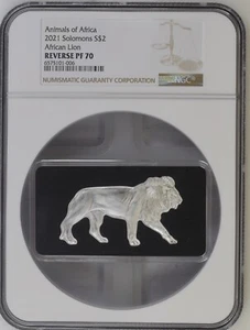 2021 Solomon Islands Animals of Africa Lion NGC Reverse PF 70 Silver 999 - Picture 1 of 2