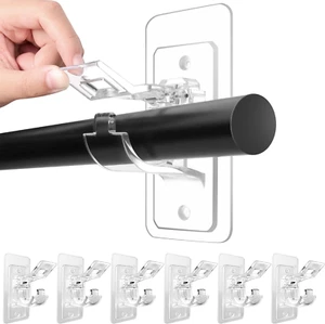 6-Pack No Drill Curtain Rod Holders, Self Adhesive Stick on Rod Brackets - Picture 1 of 12