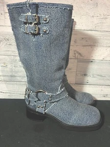 steve madden buckle denim biker style women boots size 6  - Picture 1 of 9