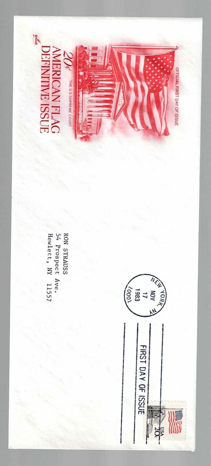 US Scott #1896bV, First Day Cover 11/17/83 New York Booklet Single American Flag - Image 1 of 1