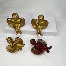 Terra Cotta golden angels cherubs shelf sitters, 3" tall - set of 4
