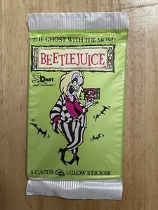 Beetlejuice trading cards Unopened Pack FREE SHIPPING 5 Cards 1 Glow Sticker per