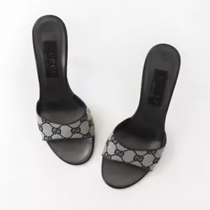Vintage Gucci by Tom Ford Gray Canvas GG Logo Monogram Mules Heels / 37 (US 7) - Imagen 1 de 11