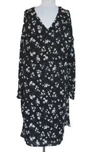 Ralph Lauren Cold Shoulder Dress Black Beige Chiffon 16 Women Floral Print NWT - Picture 1 of 9