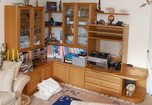 Schrankwand, Regalwand, Eckschrank: Breite 260 & 160, Tiefe 63cm, Eiche Hell - Bild 1 von 7