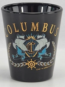 Columbus Black Shot Glass Gold Font Wooden Ships Very Sharp - Picture 1 of 3