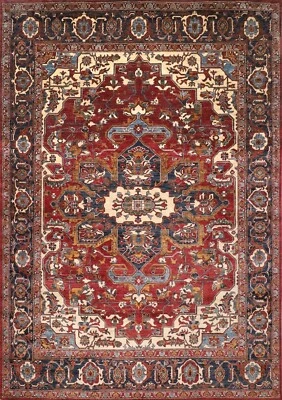 9 x 12 ft Heriz Area Rug Afghan Hand Knotted Veg Dye Wool Living Room Rug - Image 1 of 4