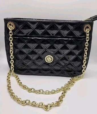 Anne Klein Quilted Black Patent Leather Chain Strap Glitter Handbag Purse - Image 1 of 4