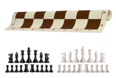 Juego de Ajedrez Blanco y Negro y Tablero de Vinilo Marrón 20" - Regulación de Torneos Ponderada Foto 1 de 4