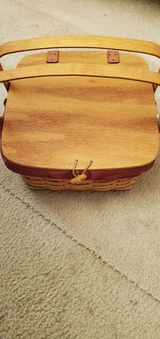 Longaberger  Pie Holder 12" Square 7" Tall Picnic Basket Large Leather Hinge Cover