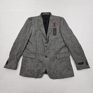 Tommy Hilfiger Mens 44L Modern-Fit 100% Wool Sport Coat Black White Herringbone - Picture 1 of 8
