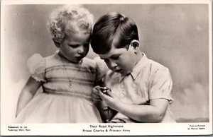RPPC - Prince Charles & Princess Anne  - Real Photo Postcard - circa 1953 - Picture 1 of 2