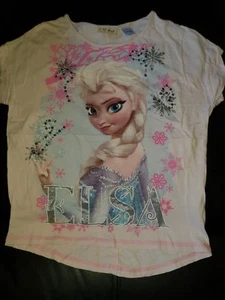 NEXT UK GIRLS SIZE 9 DISNEY FROZEN PINK T-SHIRT TOP ELSA SILVER SEQUIN GLITTER - Picture 1 of 4