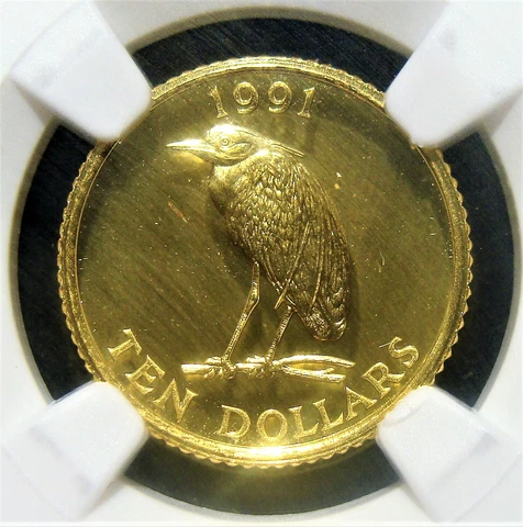 Bermuda 1991 Gold $10 Night Heron KM-70 NGC MS-69 Cover