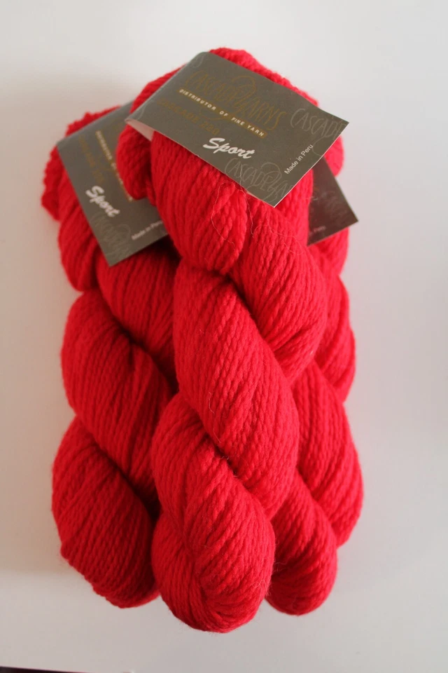 Lot of 3 Cascade 220 Sport Weight 100% Peruvian  Wool Christmas Red - Image 1 of 1