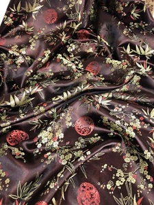 "Tela brocado chino oriental flor floral borgoña 1 mtr... 45"" de ancho (114 cm)" - Imagen 1 de 5