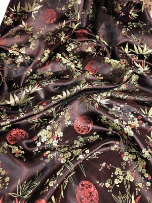 1 mtr burgundy floral blossom oriental chinese brocade fabric..45” wide (114cm) - Image 1 of 4