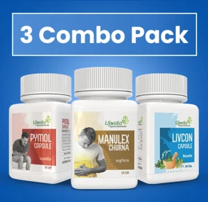 Ujwala Ayurvedashram Pymol + Livcon Capsule and Manulex Churna (Pack of 3) - Picture 1 of 4