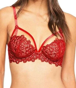 Dita Von Teese Dahlia Bra Size 34F Red Lace Strapping Underwired Balcony 58457 - Picture 1 of 12