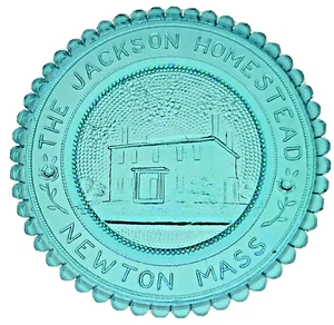 Plato de copa Newton MA Jackson Homestead Art Glass Massachusetts cristal punto de pareja - Imagen 1 de 6