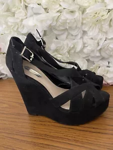 Dorothy Perkins Womens DP Black Buckle Wedges Sandals Heels Shoes Size 6 - Picture 1 of 9