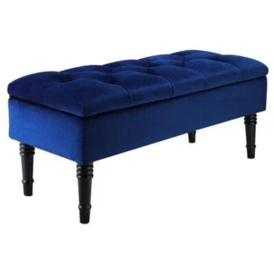 Velvet Storage Bench Button-Tufted Ottoman Seat Chest Entryway Stool - Image 1 of 4