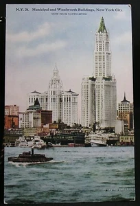 New York City, N.Y. - Munipal and Woolworth Buildings, - View from North River - Picture 1 of 2