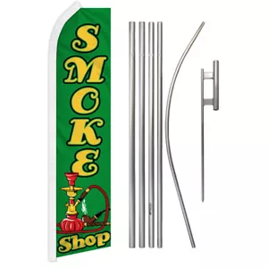 Smoke Shop Advertising Swooper Feather Flutter Flag Pole Kit Dispensary GRN - Picture 1 of 9