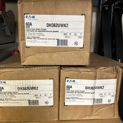 NUEVO Interruptor de Seguridad Eaton Desconexión DH362UWK 60 Amp Acero Inoxidable Nuevo En Caja📦 Foto 1 de 4