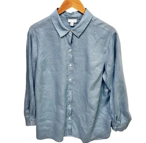J. JILL Love Linen Tunic Sz 1X Blue Button Up 100% Linen Long Sleeve Shirt - Picture 1 of 8