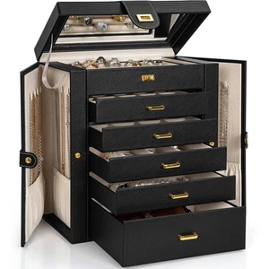 Huge Jewelry Box Organizer Functional Lockable, Large Leather Jewelry Storage... - Picture 1 of 9