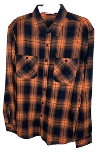 Markenlos Herren Holzfäller Langarm kariert orange und blau 2 Taschen Gr. L - Bild 1 von 8