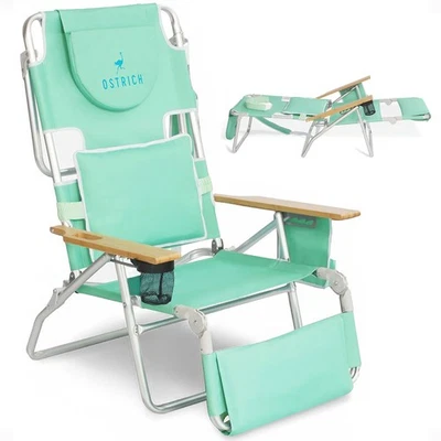 Ostrich Deluxe 3N1 Outdoor Lawn Beach Lounge Chair with Footrest, Teal (Used) - Image 1 of 4