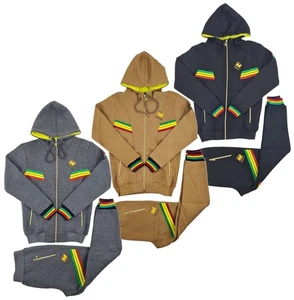 Time Is Money Men's Slim Fit Rasta Cotton Tracksuit Set Hoodie & Joggers - Picture 1 of 22