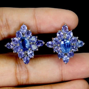 925 Sterling Silver Earrings Oval Kyanite 7x5mm Tanzanite Gemstone Jewelry - Picture 1 of 14