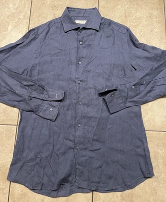 Luca Faloni Shirt Mens 16.5 42 Large Blue 100% Linen Long Sleeve Button Italy - Image 1 of 4