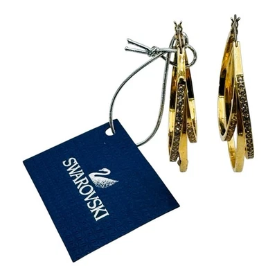 Pendientes de aro triple con estrás de cristal de Swarovski placa de oro con etiqueta Foto 1 de 4