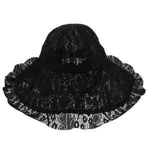 Cappello da sole in pizzo a tesa larga: cappello a secchiello da pescatore nero per donna - estivo - Foto 1 di 12