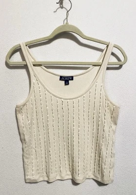 Camiseta sin mangas J Crew para mujer mediana marfil adornada vintage acanalada festival años 70 Foto 1 de 4