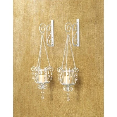 2 GANCHOS Y APLIQUES DE PARED CANDELABROS COLGANTES DE CRISTAL SHABBY BLANCO SHABBY HURRICANE Foto 1 de 2