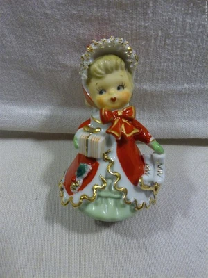 Vintage Lefton Japan Ceramic Christmas Angel Girl with Skates Gift Bell - As Is - Image 1 of 4