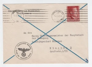 WARSAW POLAND WW II GERMANY OCCUPATION TRANSFER OFFICE COVER TO MUNICH - Picture 1 of 2